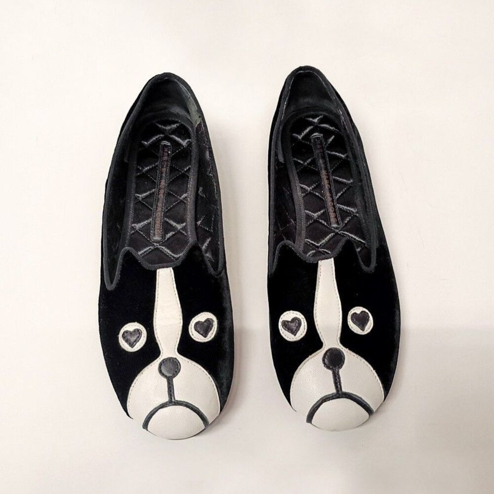 Marc By Marc Jacobs Black White Dog Loafers Velvet Suede slip flats US 8 EU 38
